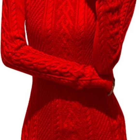 Christmas V28 Cable Knit Thick Turtleneck Sweater Dress Size L Red - Picture 7 of 7